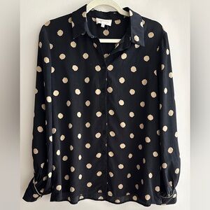 Grace & Mila Gold and Black Polka Dot Button Down Shirt, Size Small